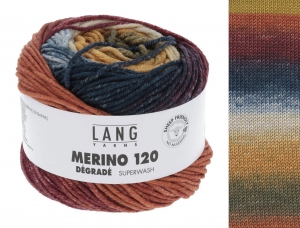 Lang Yarns Merino 120 Dégradé - Pelote de 50 gr - Coloris 0009 Bleu/Orange/Brique