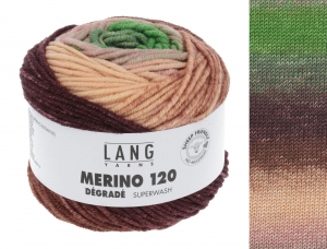 Lang Yarns Merino 120 Dégradé - Pelote de 50 gr - Coloris 0010 Vert/Bordeaux/Saumon