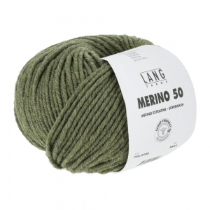 Lang Yarns Merino 50 - Pelote de 100 gr  - Coloris 0398 Olive Foncé Mélangé
