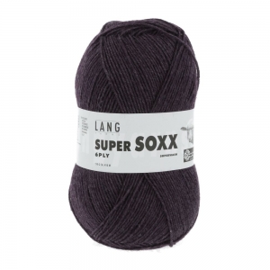 Lang Yarns Super Soxx 6 fils - Pelote de 150 gr - Coloris 0080 Aubergine Mélangé